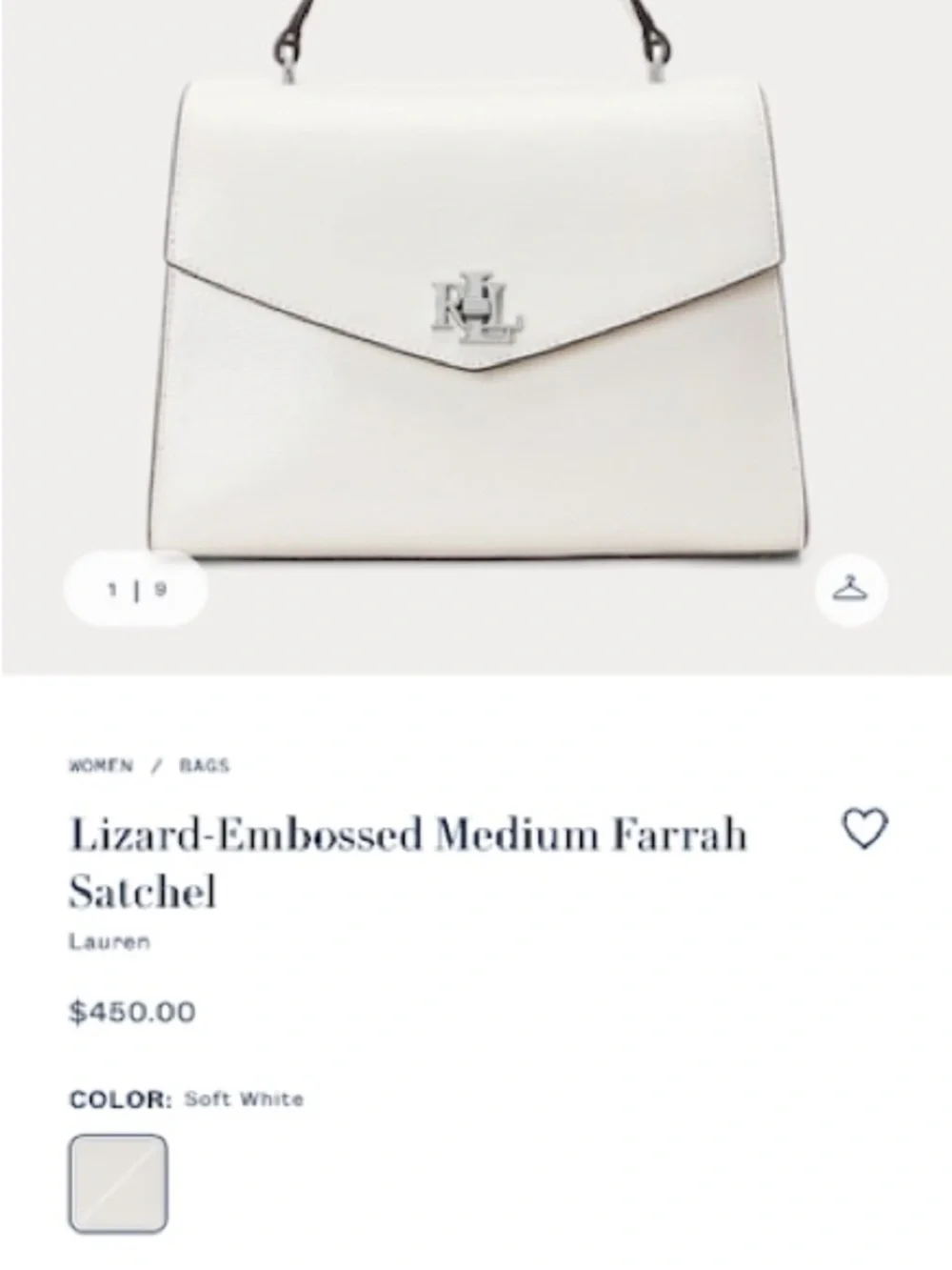 Lauren Ralph Lauren Cream Satchel Crossbody with Gold Hardware